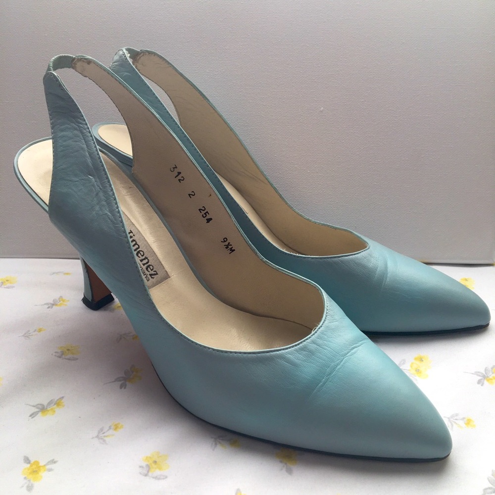 VINTAGE 1980s Slingback Heels Light Blue color